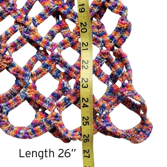 Crocheted Multicolor Chain Mail Open Weave Gold Metallic Threads Tunic Top S - Picture 10 of 14